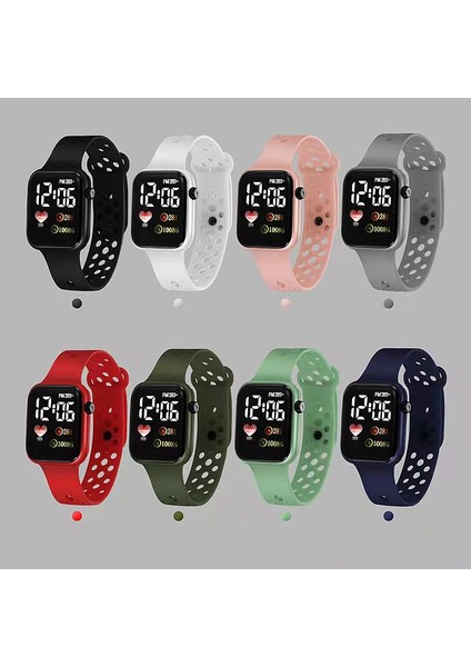 Pembe LED Dijital Saat C001 LED Elektronik Saat C001 Gökkuşağı Kare Su Geçirmez Dijital Moda Spor Öğrenci Izle Erkekler Elektronik LED Spor Izle (Yurt Dışından)