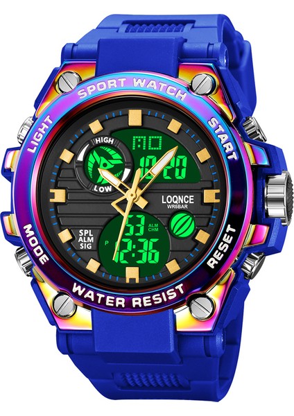 Renkli Mavi Spor Loqnce Erkekler Dijital Saat S-Stil Spor Saatler Çift Ekran Su Geçirmez Elektronik Kol Saati Relogio Masculino (Yurt Dışından)