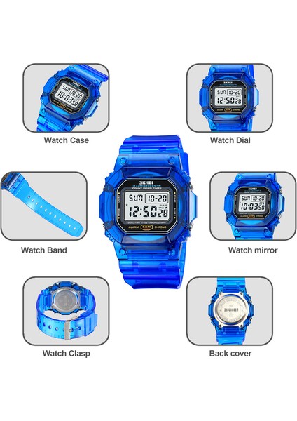 Mavi Dijital Saat Skmei 1999 Transparente Band Özel Reloj De Hombre Le Işık Izle 50M Kol Saatleri LED Dijital Spor Saatler Erkek Spor Saat (Yurt Dışından) fiyatları