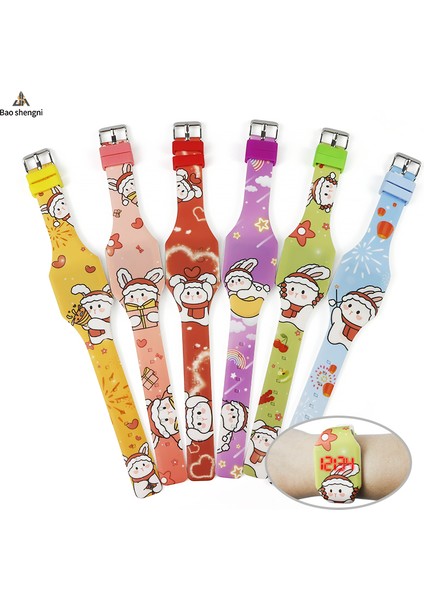 Yeşil Karikatür 2023 Tavşan Yılı Yeni Tasarım LED Silikon Izle Yumuşak Bant Dijital Karikatür Silikon Su Geçirmez Özel Logo Çocuklar Için (Yurt Dışından) modelleri