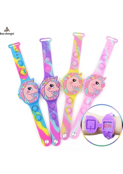 Stil 6 Karikatür/tek Boynuzlu At Şekli Moda Silikon Unicorn Pop Dijital Saat Kamuflaj LED Ekran Kol Saati Çocuklar Için Hediye (Yurt Dışından)