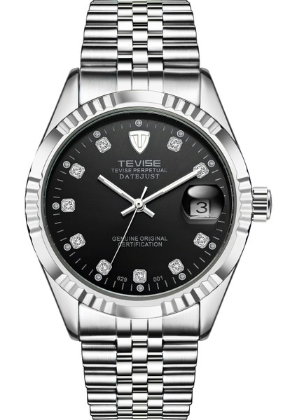 629-001 Elmas Siyah Çelik Kemer Mekanik Saatler Su Geçirmez Iş Takvimi Izle Basit Paslanmaz Çelik Izle Otomatik Mekanik Saat Erkekler (Yurt Dışından)