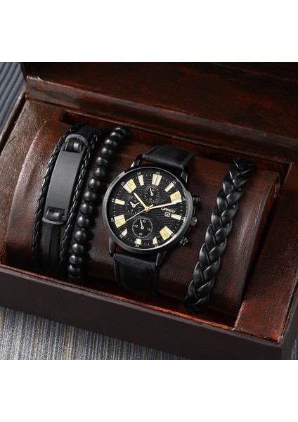 C3 (Izle + Bileklik) Set 4 Adet/takım Marka Izle Erkek Kuvars Izle ve Istiflenebilir Bilezik Hediye Seti (Yurt Dışından)