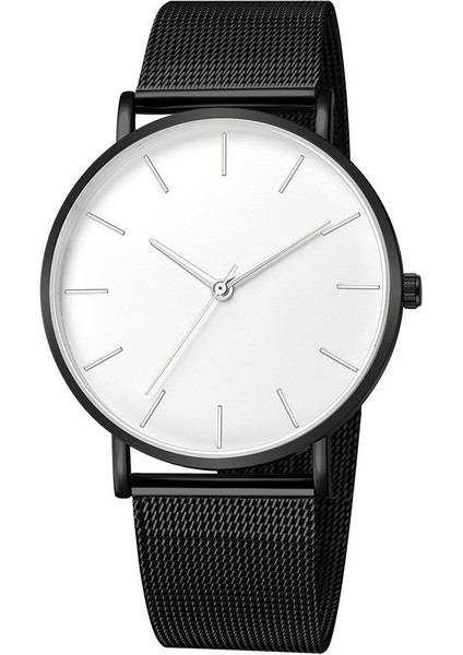 12 Basit Iş Minimalist Paslanmaz Çelik Kol Saatleri Ultra Ince Bilek Saatler Erkekler Için Örgü Kemer Kuvars Izle (Yurt Dışından)
