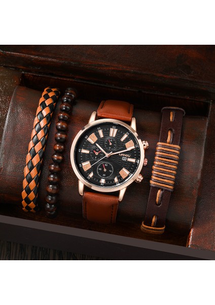 C3 (Izle + Bileklik) Set 4 Adet/takım Marka Izle Erkek Kuvars Izle ve Istiflenebilir Bilezik Hediye Seti (Yurt Dışından) fırsatları