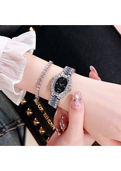 Hiçbir Bilezik Gümüş Siyah Moda Lüks Izle Kadın Kuvars Saatler Gümüş Paslanmaz Çelik Taklidi Moda Rahat Kadın Saatleri Bayanlar Bilezik Saat (Yurt Dışından)