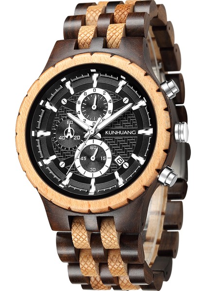 KUN1201 Kunhuang 1033 Kişiselleştirilmiş Erkek Kuvars Saatler Ahşap Kayış Chrono Lüks Ahşap Saat Özel Logo (Yurt Dışından) modelleri