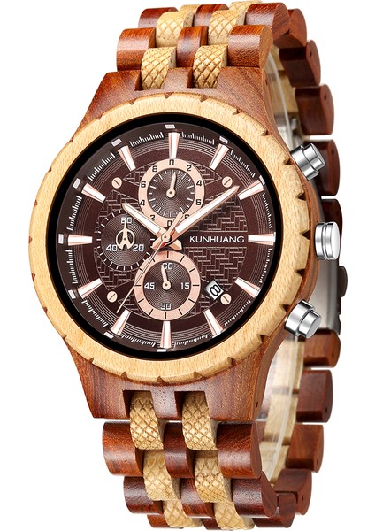 KUN1201 Kunhuang 1033 Kişiselleştirilmiş Erkek Kuvars Saatler Ahşap Kayış Chrono Lüks Ahşap Saat Özel Logo (Yurt Dışından) fırsatları