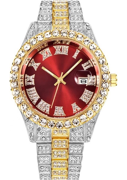 Kırmızı 1 Klasik Yuvarlak Fabrika Doğrudan Satış Yeni Erkek Kraliyet Tarzı Kuvars Izle Hip-Hop Iş Çelik Bant Takvim Erkekler Için Tam Elmas Kuvars Saatler (Yurt Dışından) indirimleri