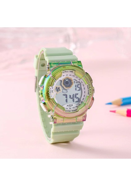 Matcha Yeşil Renk Shipaote 1578 Şeffaf Renk Moda Spor Hediyeler Erkek ve Kız Çocuklar Için Su Geçirmez Dijital Ekran Izle (Yurt Dışından)