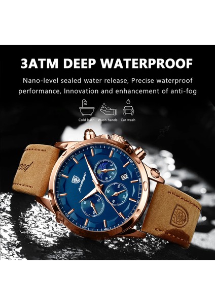 928 Rg Bu L Renk Poedagar Lüks Erkek Bilek Izle Spor Deri Erkek Kuvars Izle Su Geçirmez Aydınlık Takvim Kronograf Saatler Erkekler Için (Yurt Dışından)