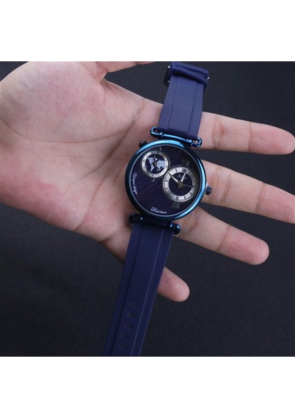 All-Blue Özel Logo Erkekler Kuvars Izle Silikon Bantlı Iş En Lüks Marka Aishy Boy Kol Saati Kauçuk Kayışlı Ikili Zaman Dilimi (Yurt Dışından)