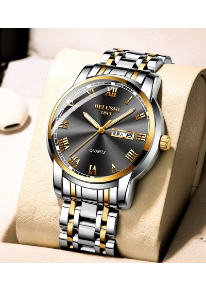 Mavi Kadran Gümüş Bant Klasik Yuvarlak Avrupa ve Amerika Sıcak Satış Safir Mekanik Tam Otomatik Su Geçirmez Çift Takvim Erkekler Için Sevilen Kuvars Saatler (Yurt Dışından) modelleri