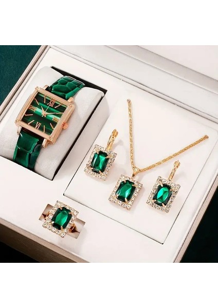 Kırmızı (Kutu Ile) Moda Yusa 448 5 Adet/takım Kadın Izle Vintage Kare Işaretçi Kuvars Izle ve Taklidi Takı Seti Hediye (Yurt Dışından) fiyatları