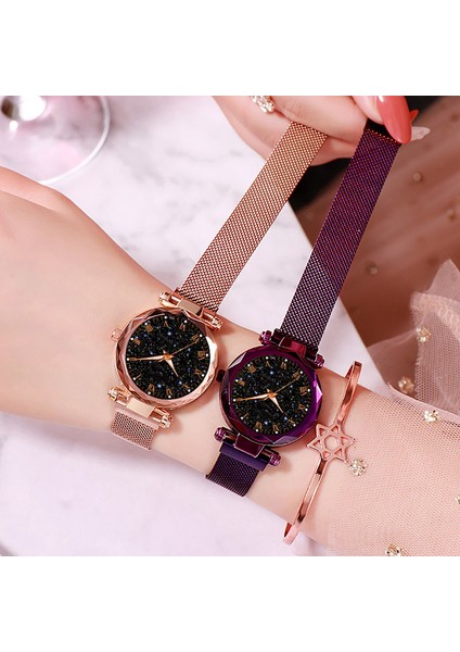 Gül Altın M0243 Lüks Kadın Saatler Manyetik Kayış Yıldızlı Gökyüzü Kadın Saat M0243 Kuvars Kol Saati Moda Bayanlar Bilek Izle Relogio Feminino (Yurt Dışından) modelleri