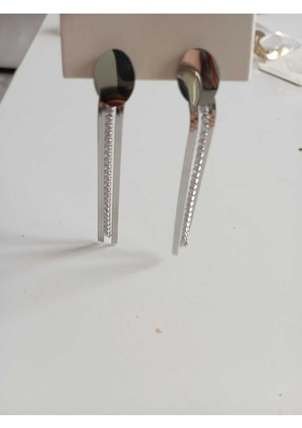 Zirkon Taşlı Düz Silver Paslanmaz Çelik Küpe