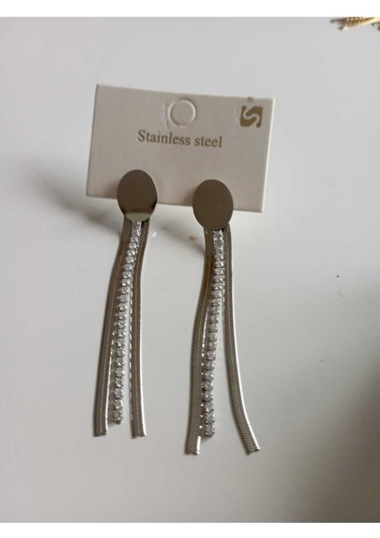 Zirkon Taşlı Düz Silver Paslanmaz Çelik Küpe fiyatları