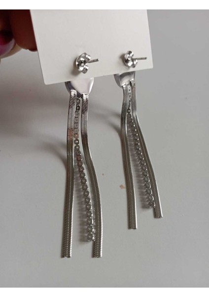 Zirkon Taşlı Düz Silver Paslanmaz Çelik Küpe modelleri