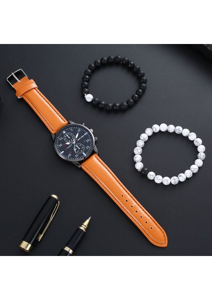 Renk 2 2023 Punk 3 Adet/takım Doğal Taş Bilezik ve Kuvars Saat Setleri Hediye Kutusu Moda Erkek Saat Setleri Kutusu ile (Yurt Dışından) modelleri