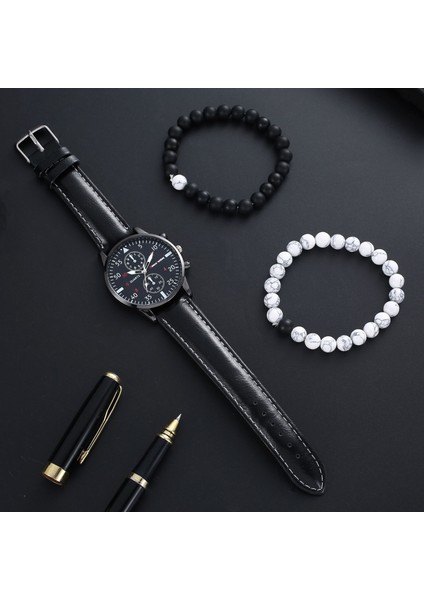 Renk 2 2023 Punk 3 Adet/takım Doğal Taş Bilezik ve Kuvars Saat Setleri Hediye Kutusu Moda Erkek Saat Setleri Kutusu ile (Yurt Dışından) fırsatları