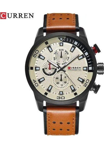 KREB110128 Moda Curren 8250 Erkek Spor Suya Dayanıklı Kuvars Rahat Iş Lüks Izle Deri Bilek 24MM Kuvars Izle (Yurt Dışından)