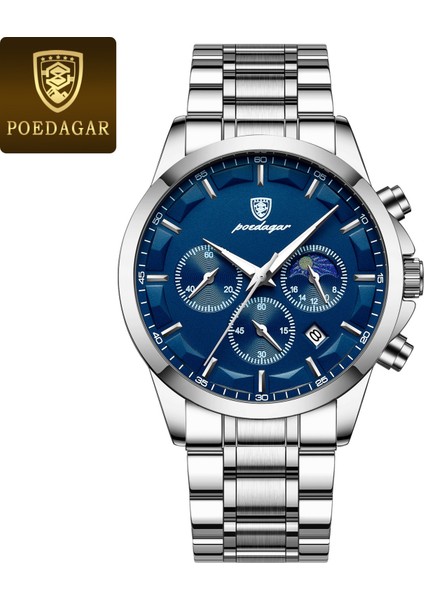 Stil 1 Resim Olarak Poedagar Chronograph 928 Erkek Kuvars Saatler Lüks Paslanmaz Çelik Erkek Kol Saati Su Geçirmez Aydınlık Saat Erkekler Için Iş Boy (Yurt Dışından)