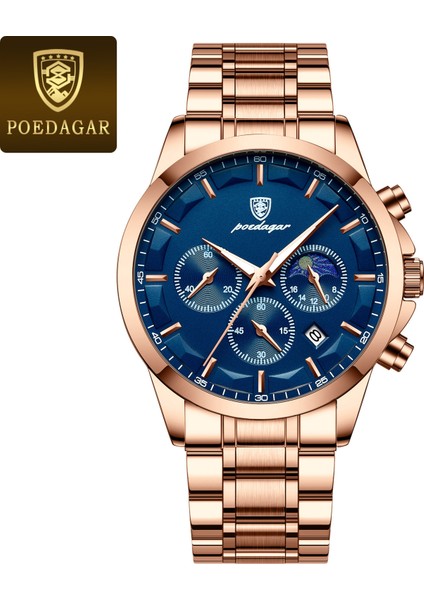 Stil 1 Resim Olarak Poedagar Chronograph 928 Erkek Kuvars Saatler Lüks Paslanmaz Çelik Erkek Kol Saati Su Geçirmez Aydınlık Saat Erkekler Için Iş Boy (Yurt Dışından)
