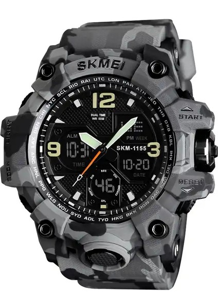 Stil 3 Skmei 1155B Atletik Saatler Sıcak Reçel Tangan Skmei 1155B Analog Dijital Saat Kamuflaj Yeşil Spor Erkek Kol Saati (Yurt Dışından)