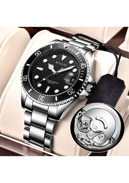 Gümüş Kayış Siyah Kadran Mekanik Saatler Kvc Yüksek Kalite Lüks Erkekler 40.5mm Kadran Mineral Cam Bilek Izle Tasarımcı Süper Klon Özel Logo Spor Mekanik Saatler (Yurt Dışından)