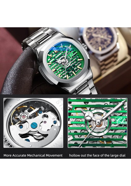 Gül Altın ve Yeşil 2023 Üst Marka Lüks Tasarım Yeni Reloj Hombre Aydınlık Spor Paslanmaz Çelik Su Geçirmez Erkek Otomatik Mekanik Saatler (Yurt Dışından) fırsatları