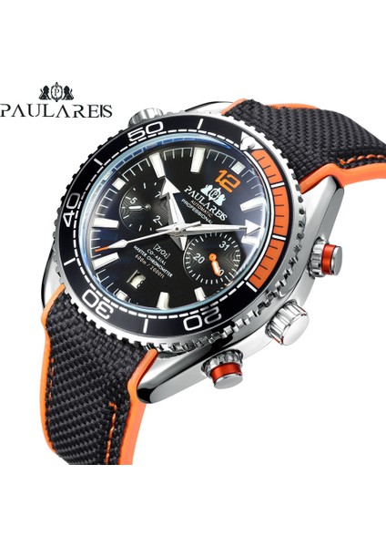 Siyah Gümüş Paulareis Otomatik Mekanik Saat Chronograph Kol Saati Erkekler Moda Kol Saatleri Kanvas Kayış 2020 Silikon Alaşım Yuvarlak 3ATM (Yurt Dışından)