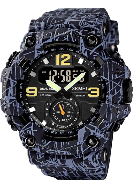 Kamuflaj Gri Reloj Skmei 1637 Spor Saat Dijital Analog Relogio Kol Saati Erkek Kadın Kol Saati (Yurt Dışından)