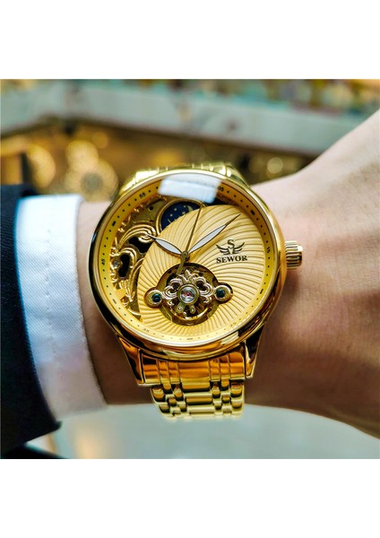 F Sewor 1923-3 Sewor 1923-3 Resmi Orijinal Otomatik Mekanik Saat Erkek Saat Hollow Tourbillon Aydınlık Su Geçirmez Iş Retro Saat (Yurt Dışından) modelleri