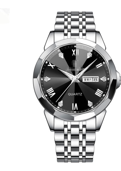 Gümüş Kabuk Siyah Yüz Kuvars Izle Yeni Basit Erkek Su Geçirmez Süper Aydınlık Lüks Paslanmaz Çelik Kuvars Izle (Yurt Dışından)