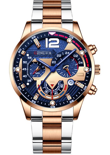 2 Gül Altın - Orta Altın Kuvars Izle Erkek Yaratıcı Mekanik Versiyon Altı Iğneli Saat Alaşımlı Çelik Bant Erkek Kuvars Saat (Yurt Dışından)