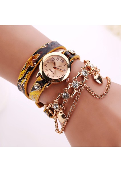 Bej Lüks Serpantin Deri Kuvars Izle Kadınlar Bayanlar Casual Kristal Moda Bilezik Kol Saati Relogio Feminino Kadın (Yurt Dışından) fırsatları