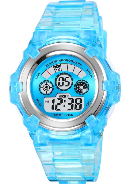 Saydam Mavi Çocuk Dijital Saat 2156 Skmei 2156 Gençler Spor Izle Erkek Kız LED Dijital Saat Çocuk Su Geçirmez 50 M (Yurt Dışından)