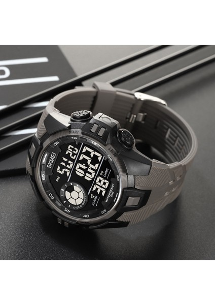 Siyah Dijital Saat Özel Logo 2123 5ATM Su Geçirmez Reloj Yuvarlak Beyaz Renk Erkekler Kronograf Çift Zamanlı Ekran Açık Spor Dijital Saat (Yurt Dışından) fiyatları