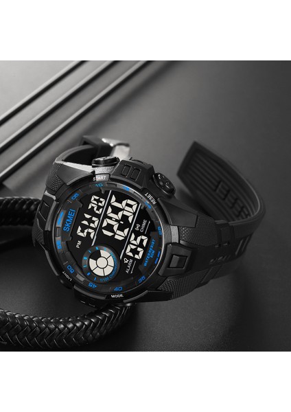 Siyah Dijital Saat Özel Logo 2123 5ATM Su Geçirmez Reloj Yuvarlak Beyaz Renk Erkekler Kronograf Çift Zamanlı Ekran Açık Spor Dijital Saat (Yurt Dışından) indirimleri