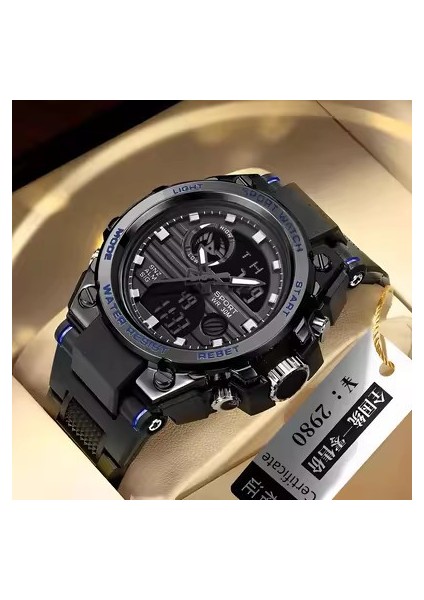 Mavi Spor Dijital Erkek Bilek Saatler Ikili Zaman LED Analog Su Geçirmez Saat Kuvars Dijital Spor Saat Relogio Masculino (Yurt Dışından)