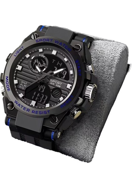 Mavi Spor Dijital Erkek Bilek Saatler Ikili Zaman LED Analog Su Geçirmez Saat Kuvars Dijital Spor Saat Relogio Masculino (Yurt Dışından)