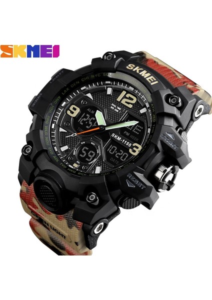 1155B Mavi Moda Stil Skmei Fabrika 5ATM Su Geçirmez G Izle Stil Dijital Saatler Analog Dijital Lüks Erkekler Için LED Ekran Kauçuk Spor Saatler (Yurt Dışından)