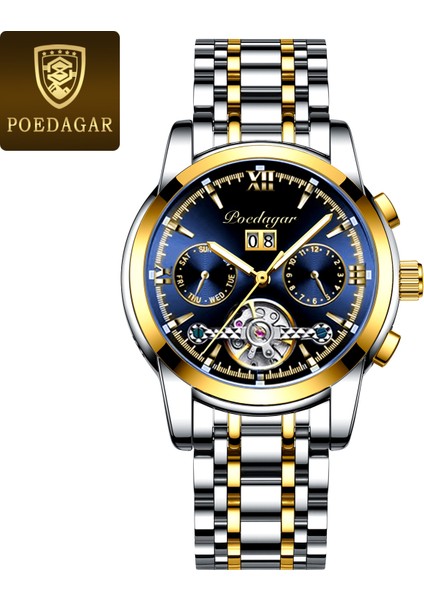 8051 Gd Bu S Mekanik Saat Poedagar Moda Lüks Su Geçirmez Erkek Izle Aydınlık Takvim Paslanmaz Çelik Erkek Mekanik Saat (Yurt Dışından)