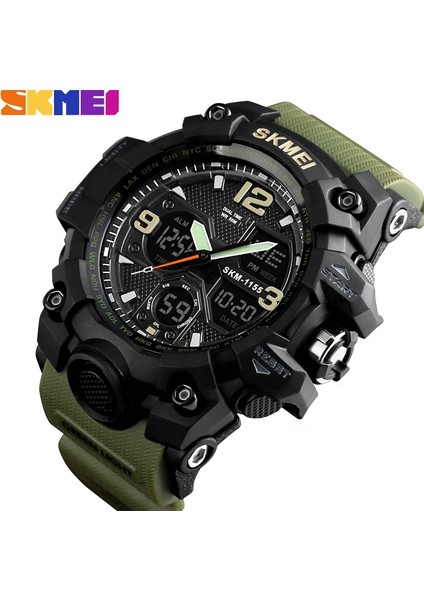 1155B Mavi Moda Stil Skmei Fabrika 5ATM Su Geçirmez G Izle Stil Dijital Saatler Analog Dijital Lüks Erkekler Için LED Ekran Kauçuk Spor Saatler (Yurt Dışından)