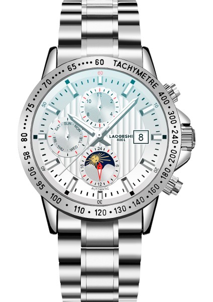 Gümüş Kabuk Beyaz Sıcak Satış Laogeshi 8001A Erkek Mekanik Saatı Lüks Tasarımcı En Kaliteli Otomatik Mekanik Saat (Yurt Dışından)