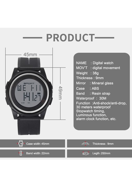 Beyaz Açık Su Geçirmez Dijital Saat Özel Ultra Ince Büyük Sayılar LCD Durdurma Elektronik Açık Su Geçirmez Dijital Saat Unisex Için (Yurt Dışından)