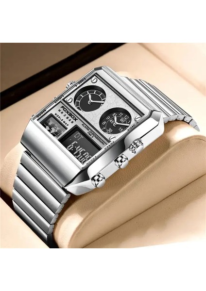 Gümüş Dijital Saat FB0011 Lüks LED Spor Chronograph Dijital Saatler Çelik Otomatik Erkek Çalar Saat Kol Saati Saatler Erkekler Bilek (Yurt Dışından)