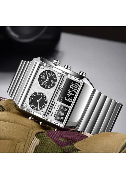 Gümüş Dijital Saat FB0011 Lüks LED Spor Chronograph Dijital Saatler Çelik Otomatik Erkek Çalar Saat Kol Saati Saatler Erkekler Bilek (Yurt Dışından)