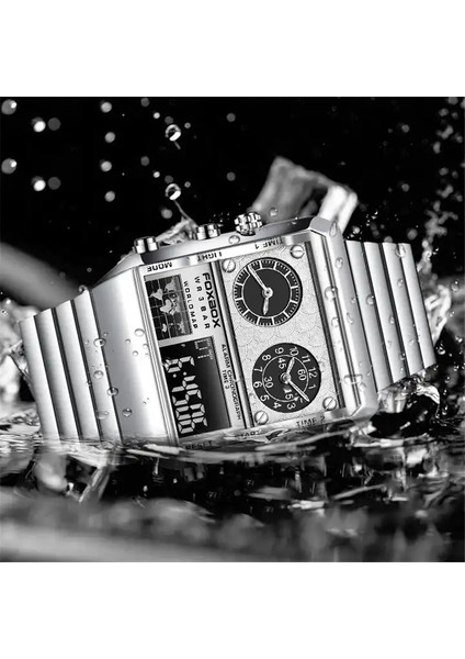 Gümüş Dijital Saat FB0011 Lüks LED Spor Chronograph Dijital Saatler Çelik Otomatik Erkek Çalar Saat Kol Saati Saatler Erkekler Bilek (Yurt Dışından)