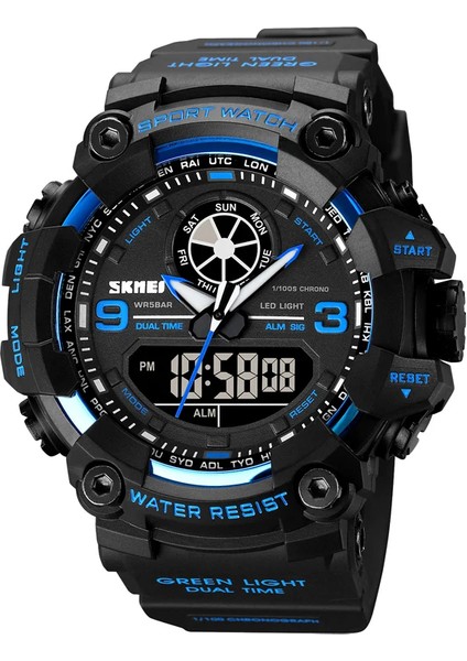 Mavi Moda Stil Sıcak Satış Modeli 1818 Skmei Dijital Saat Ikili Zaman 5ATM Özelleştirilmiş Kişiselleştirilmiş Moda Silikon Sapanlar Izle (Yurt Dışından)